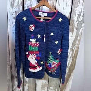 Tiara International Santa Christmas Collection Sweater Zip Up Size Small